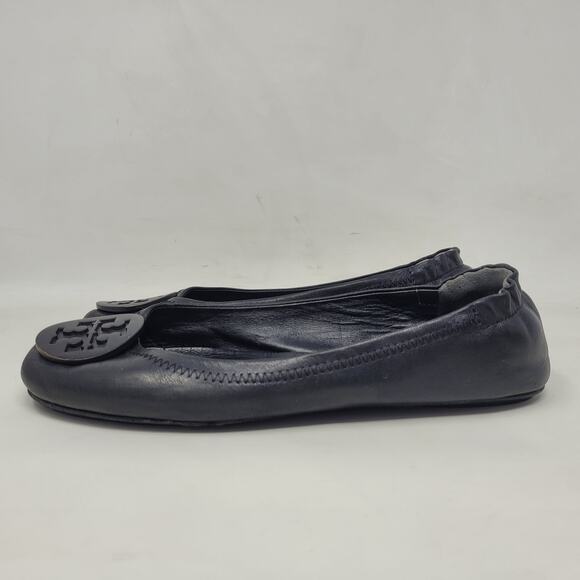 Tory Burch Flats Womens 7M Black Leather Minnie Ballet Comfort Double T Sip On - Picture 8 of 13